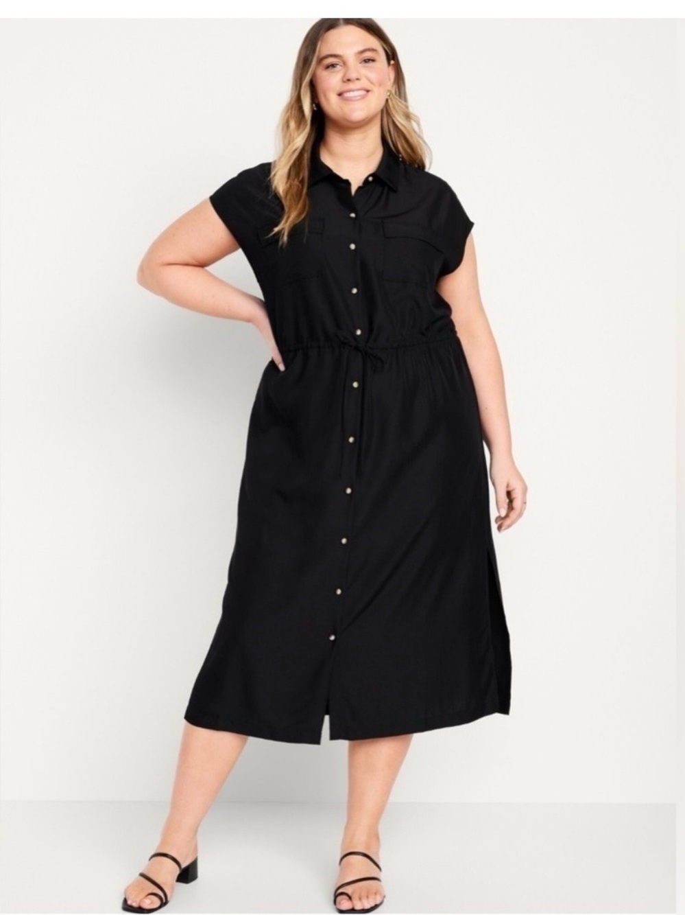 Old Navy Black Button-Front Midi Shirtdress